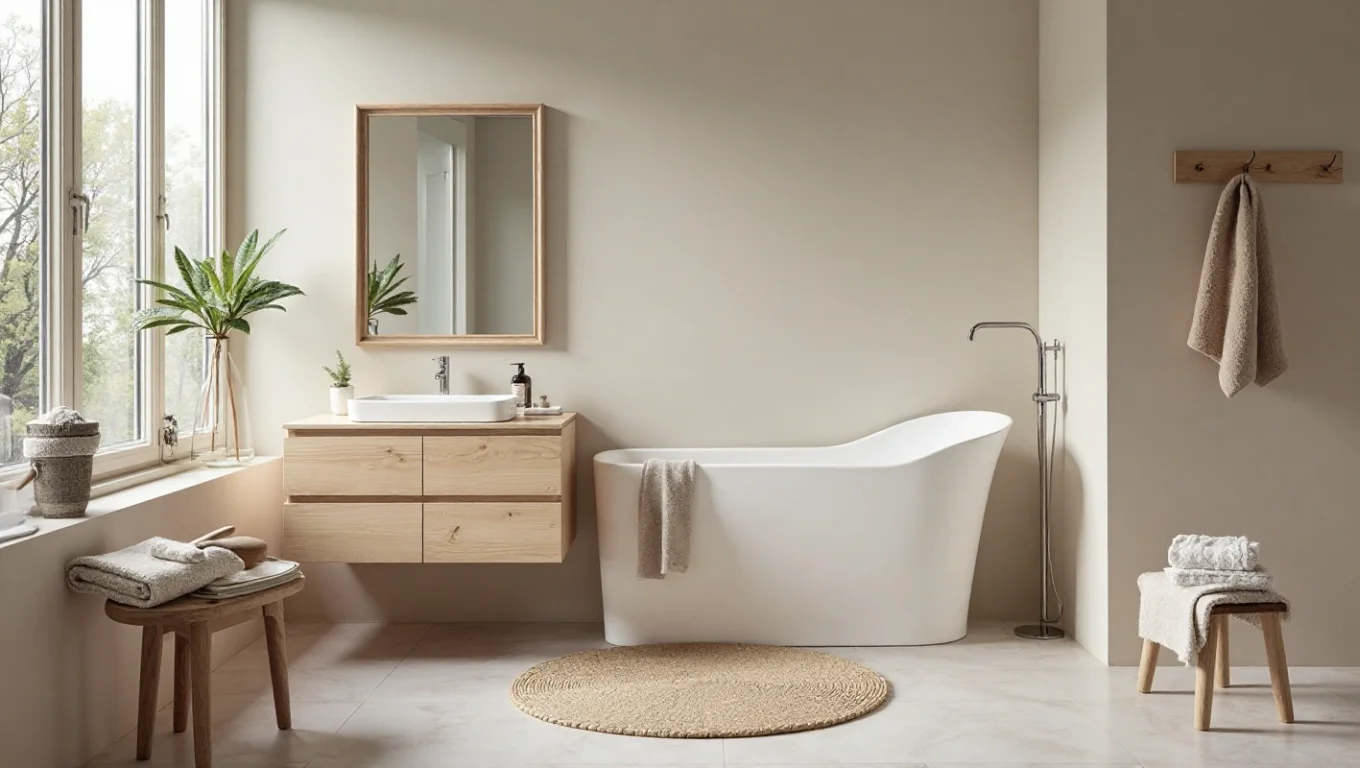 Accessoires salle de bain bois bambou style nordique