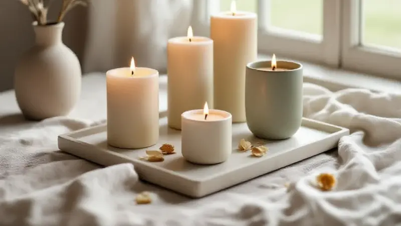 Content image, hygge candles, ambient candles in interior