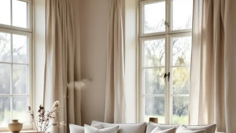 Mobilier, canapé scandinave gris clair et bois appoint en marbre blanc, fenêtre à gauche