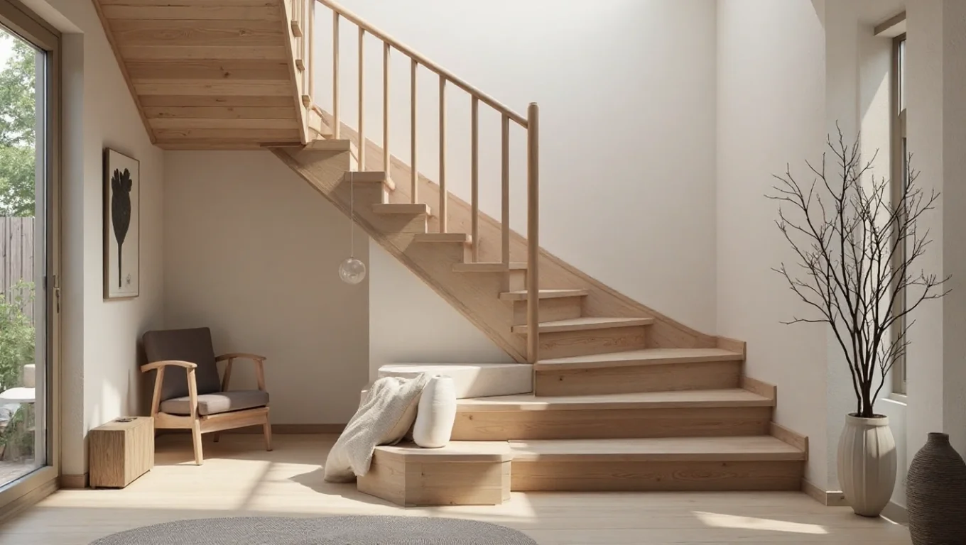 Cage d'escalier style nordique : rampe bois, éclairage et décoration 2026