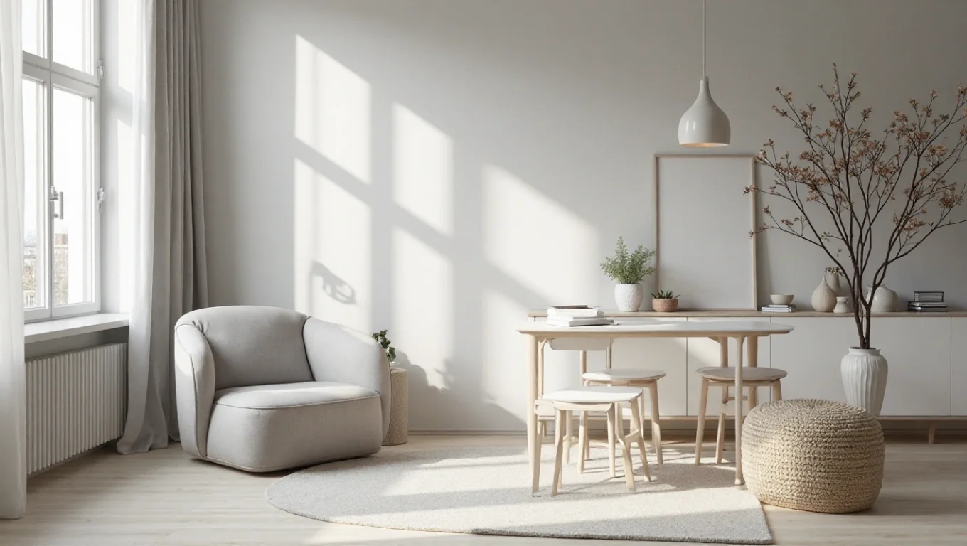 Palette nordique pour l'intérieur : gris, blanc et tons naturels