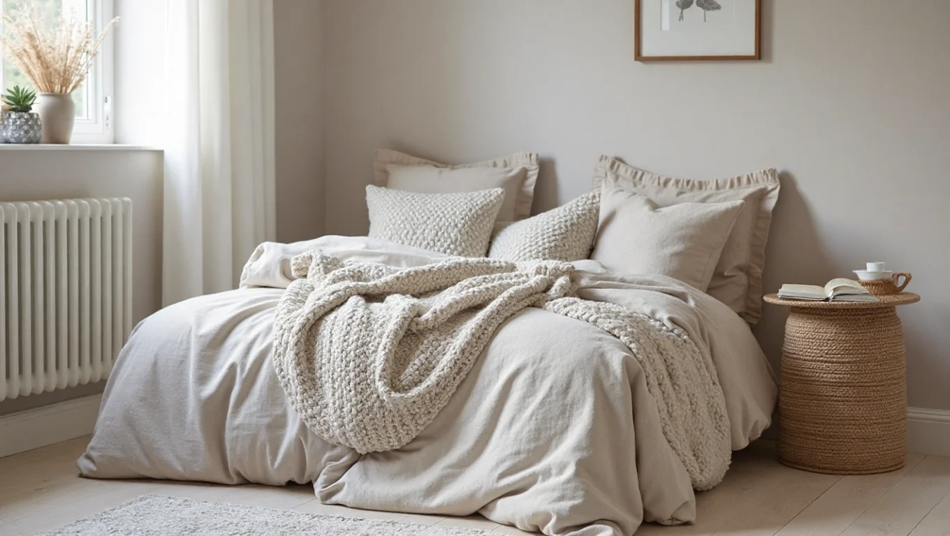 Coussins tricotés pour décoration cocooning nordique
