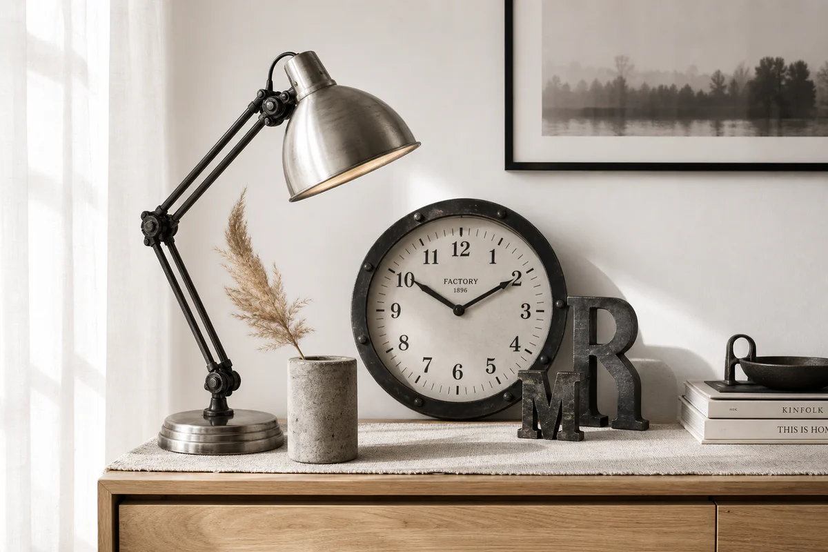 L'objet déco industriel à poser réchauffe un intérieur nordique sans l'alourdir