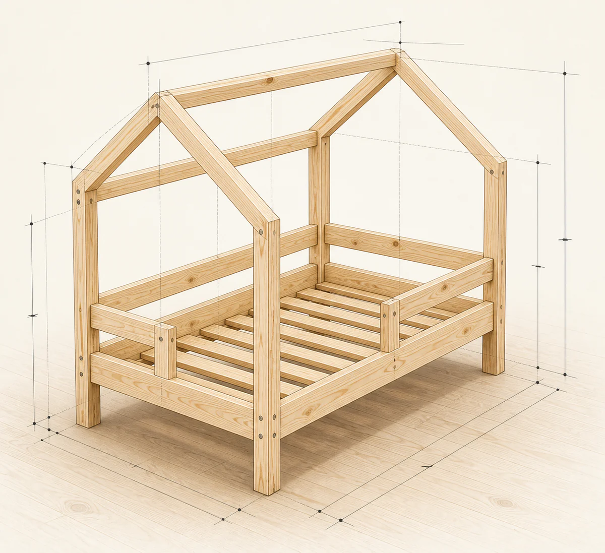 Schema lit cabane 90x190 : quelles dimensions prévoir dans la chambre ?