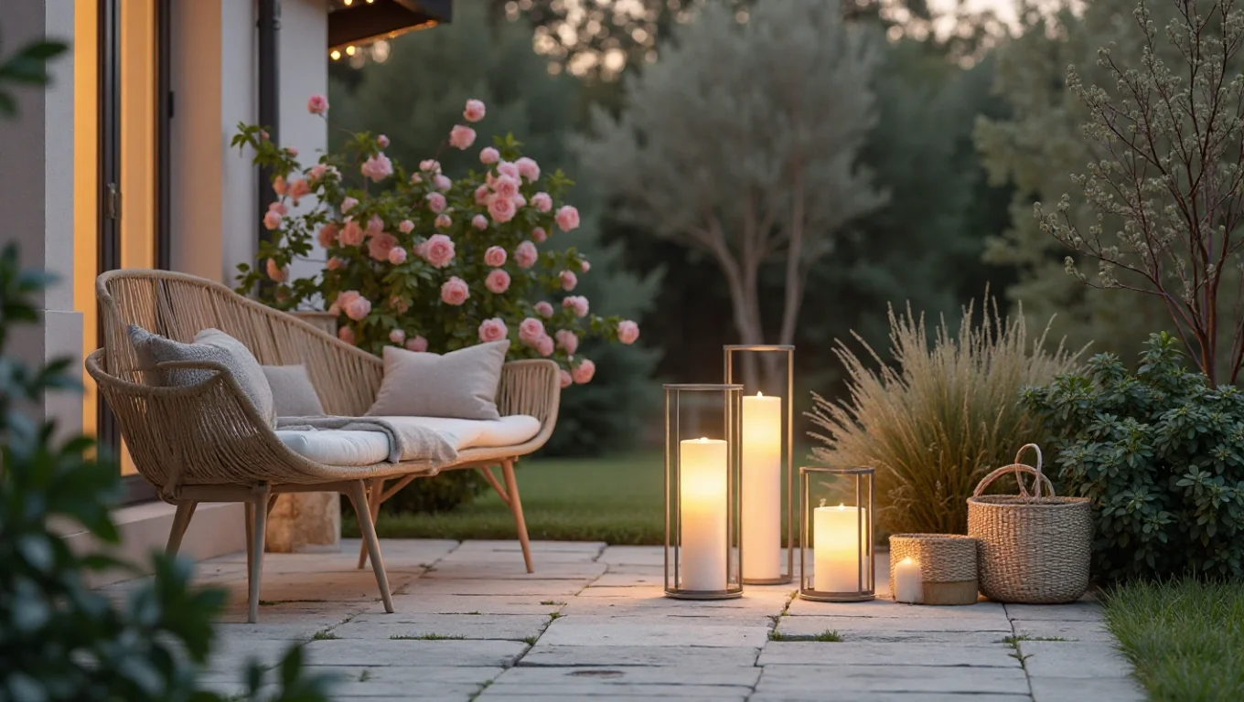 Lanternes extérieures jardin style nordique : bougies et photophores
