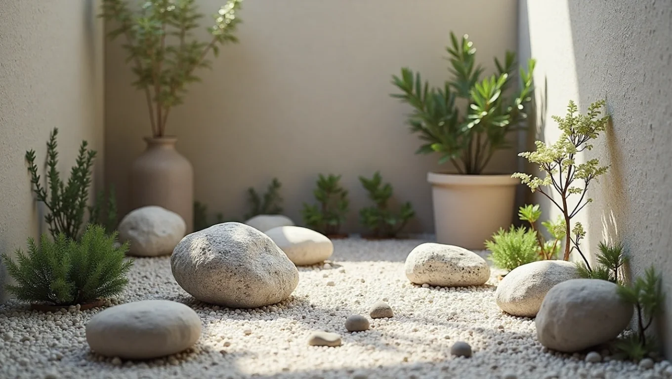 Mini jardin zen intérieur style nordique : pierres et mousse