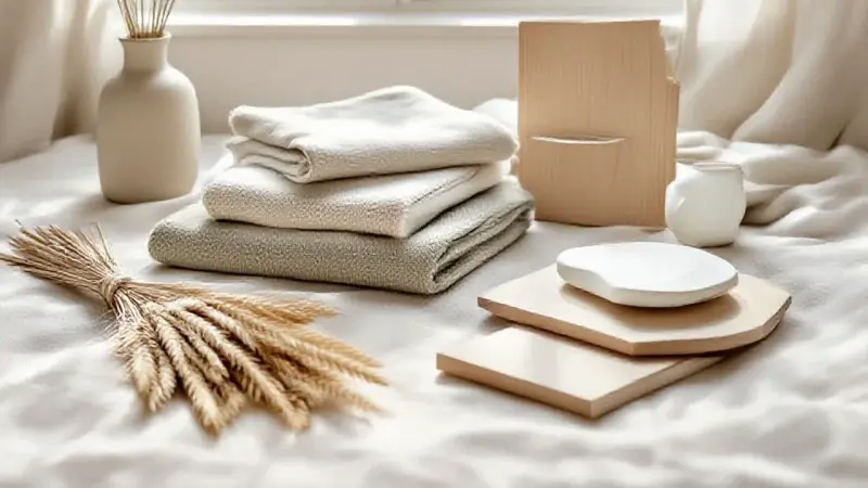 Content image, neutral textures palette, tactile materials in Scandinavian decor