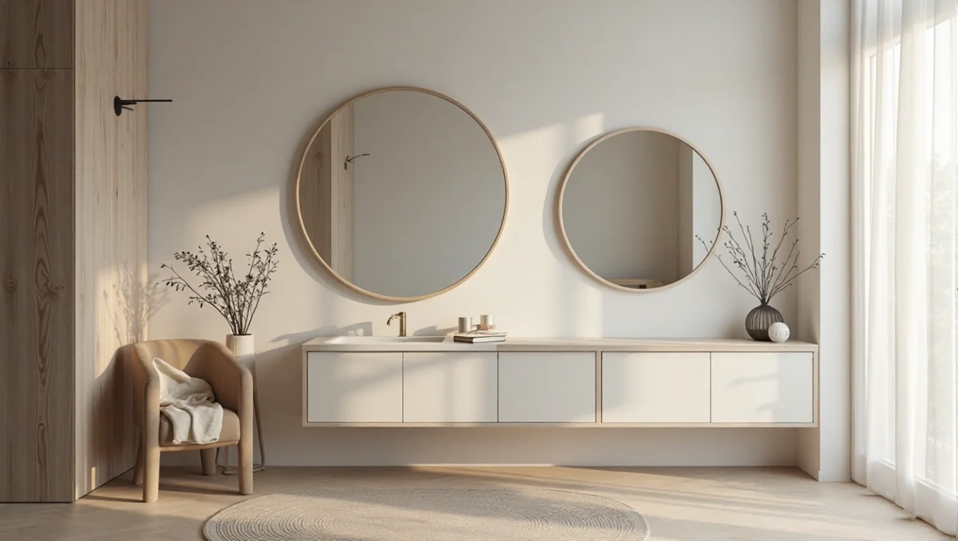 Miroir design organique style nordique : formes rondes et bois