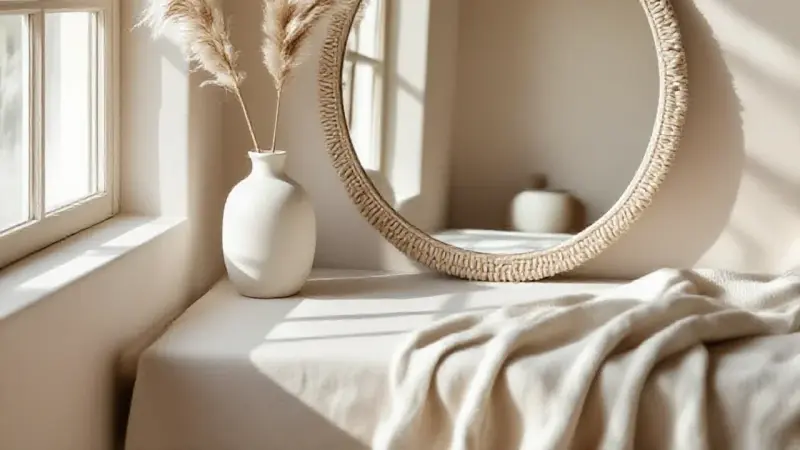 Projet, miroir DIY avec cadre en bois et corde naturelle