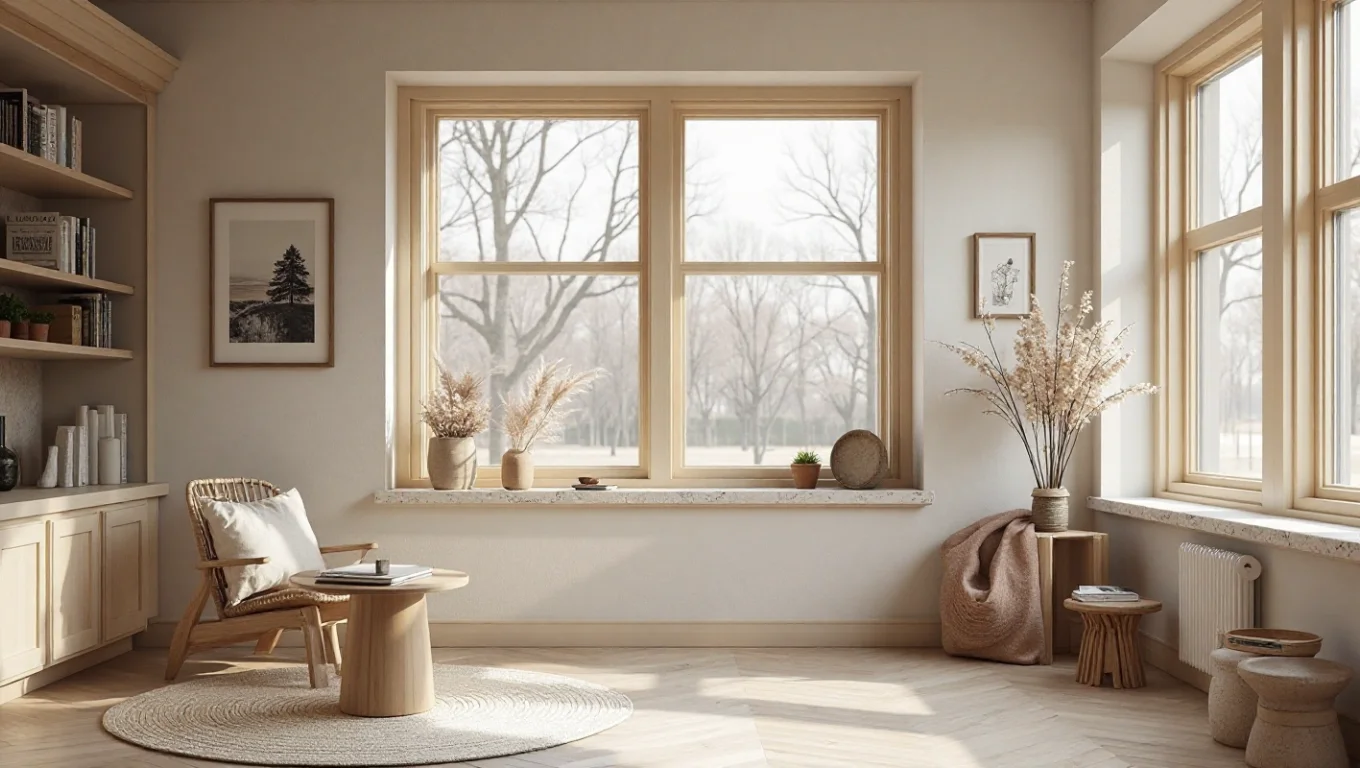 Stores bois pour fenêtres style nordique : lumière tamisée