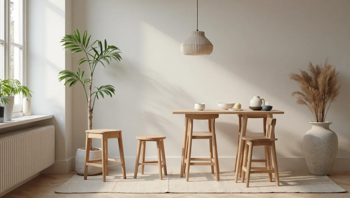 Tabourets bois multiusages dans intérieur nordique