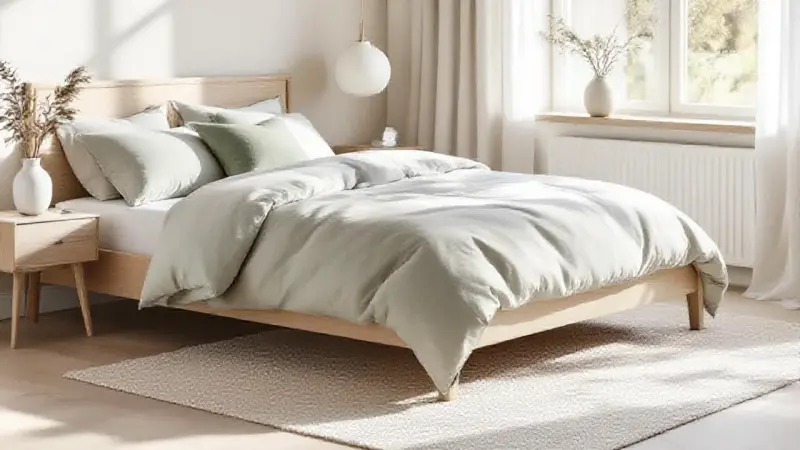 Chambre minimaliste, linge de lit en lin naturel